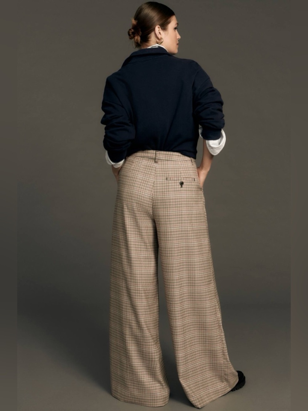 Maeve The Avery Pleated Wide-Leg Trousers Plaid in Ivory Combo - Size 8 - Picture 4 of 12